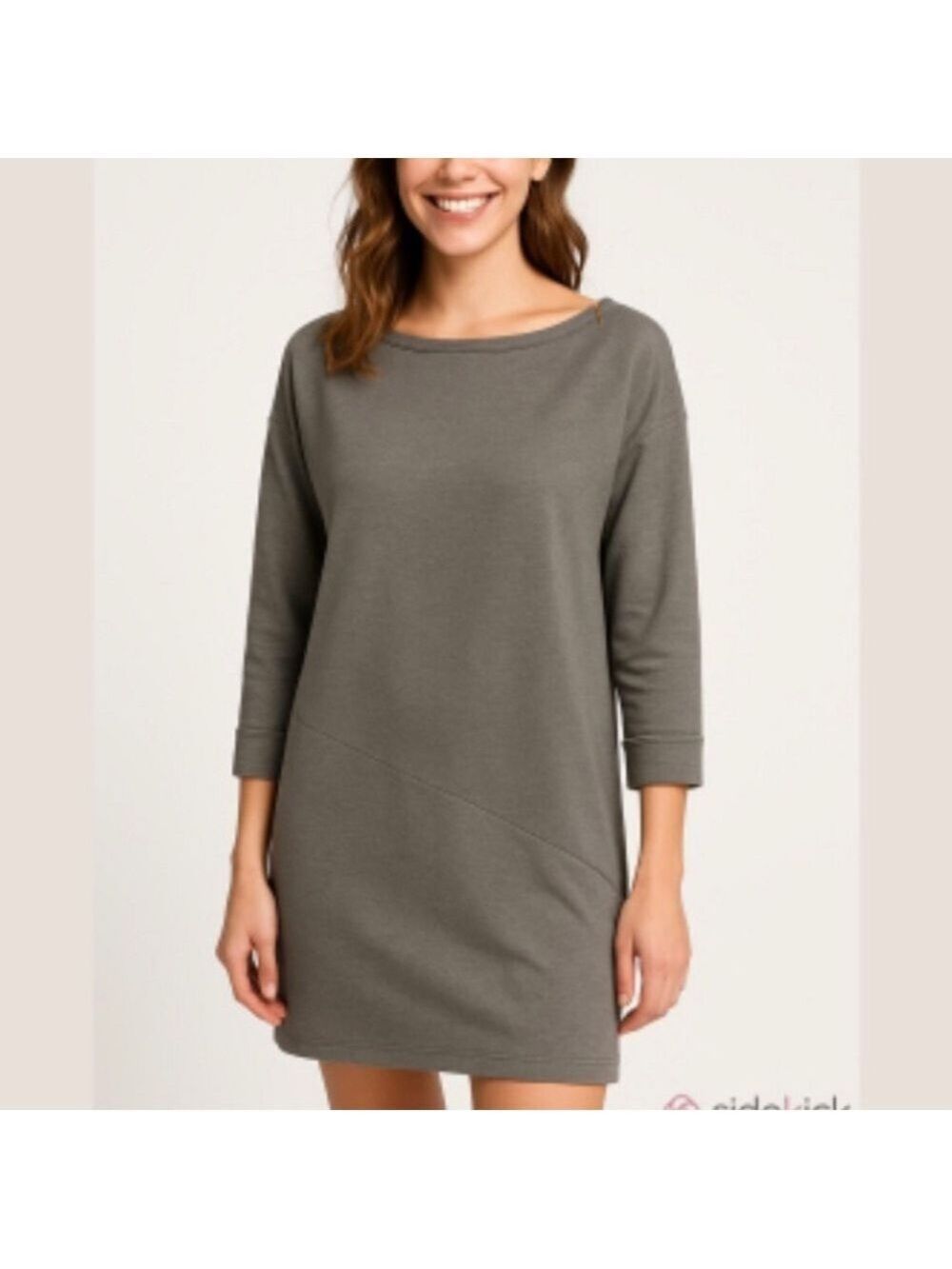 Dynamite| Dress ribbed boatneck shoulder zipper. Grey. Medium - Picture 1 of 7